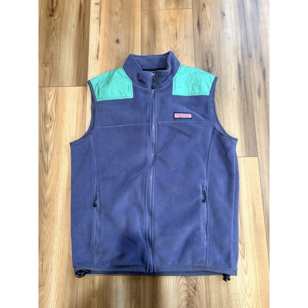 Vineyard Vines Men's Fleece Vest Blue Green Medium Full Zip Preppy Casual Soft